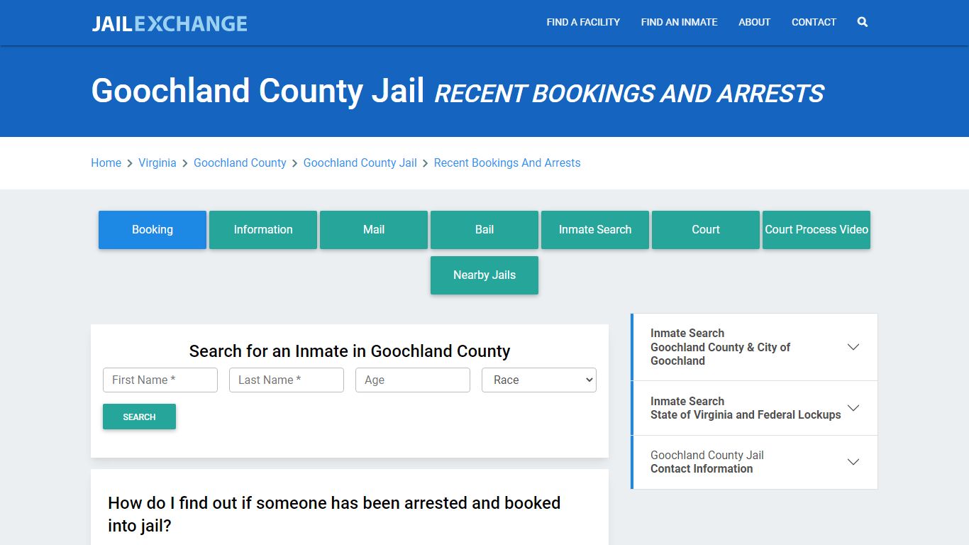 Goochland County Jail Recent Bookings And Arrests - Jail Exchange