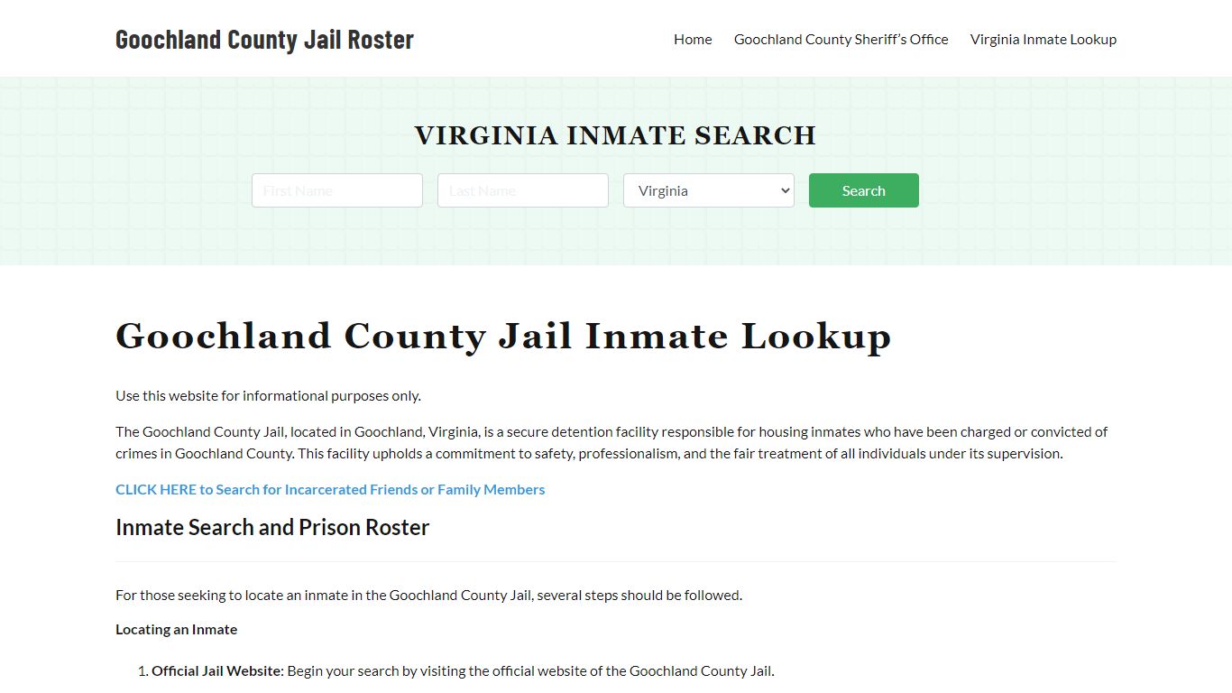 Goochland County Jail Roster Lookup, VA, Inmate Search